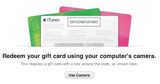 iTunes 11 Introduces the Ability to Enter the Codes of Gift Cards through Webcam! 2