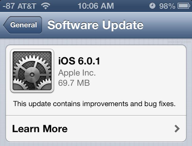 Apple Releases iOS 6.0.1 2